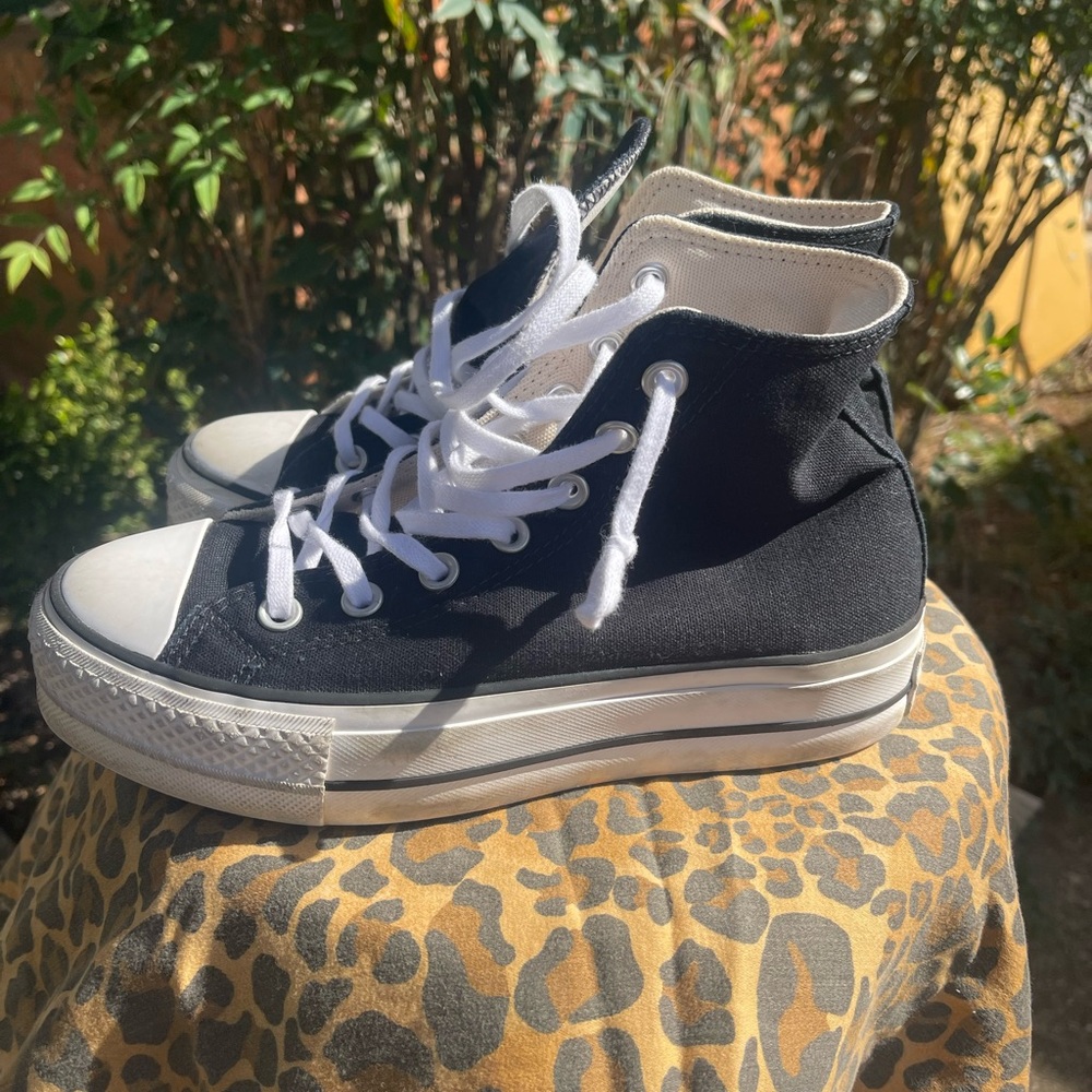 Black High-Top Sneakers with White Soles